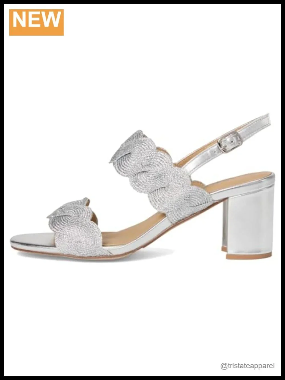 VANELi Womens Lettie Woven Metallic Block Dress Sandals Mid Heel